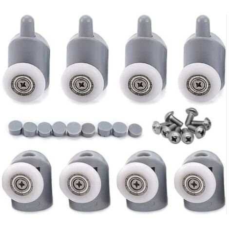 8 rodillos para puerta de ducha, ruedas dobles ajustables para cabina de ducha de baño de 25 mm (5 superiores y 5 inferiores). (1/5)