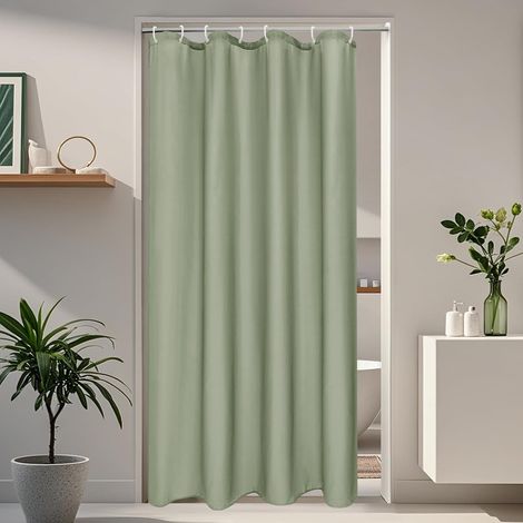 Rideau de douche étroit, 100 x 200 cm, en tissu, vert, petit, imperméable, lavable, anti-moisissure, avec 7 anneaux (1/5)