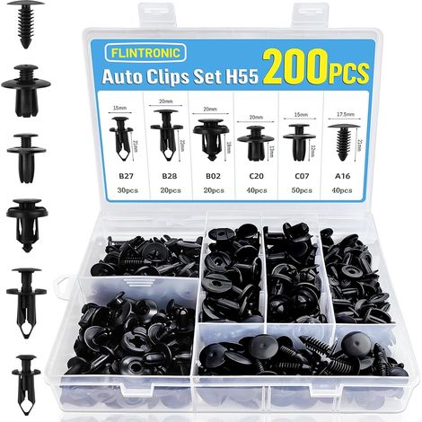 200 Pièces Clips Voiture Universel, 6 Tailles - 6 à 10 mm, Clips de Fixation Voiture Rivet Plastique Clips, pour Pare-chocs, Garde-boue, Capots, Goupilles de Positionnement de Carrosserie (1/5)