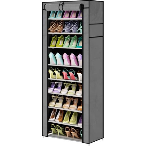 10 Tier Shoe Rack Storage Cabinet Dustproof Shoe Organiser Stand Holds 27 Pairs (Gray) (1/5)