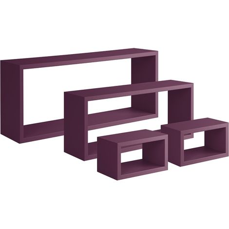 Mensola da parete scaffale cubo set 4 pezzi viola salotto camera soggiorno moderno Merlino (1/4)