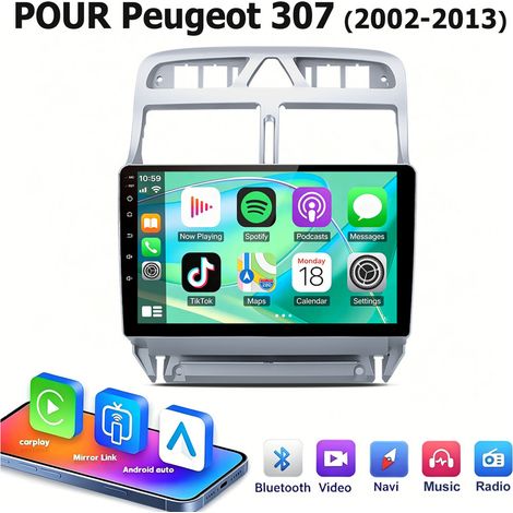 9 pouces Carplay 4 cœurs Autoradio pour Peugeot 307 (2002-2013)2+64GB JUNSUN (1/5)