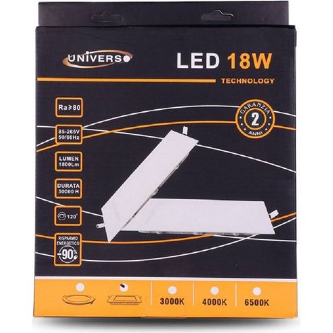 TrAdE Shop Traesio - Pannello Led Slim 18w Incasso Quadrato In Pvc Luce Caldo Freddo Naturale P205aq - -Bianco Caldo      - (1/2)