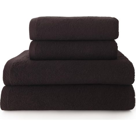 Lot de 2 Serviettes de Toilette et 2 Serviettes de Bain ou Douche - 100% Coton - 400 g/m² - Noir (1/5)