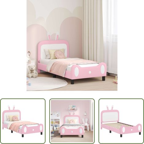 Rangement de chambre -  Cadre de lit pour enfants avec tête de lit Rose 80 x 160 cm PU (1/5)