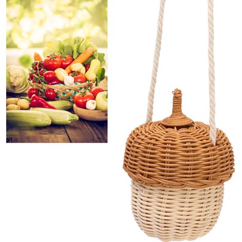 Chapeau pour enfant digne d'Instagram, sac bandoulière décoratif mignon en rotin tressé à la main avec motif pomme de pin, style coréen, accessoire de photographie unisexe, petit sac bandoulière en fo (1/5)