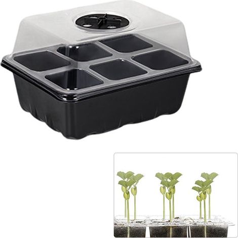 Vassoio per semina, scatole per semina, vassoio per piantare, vassoi per semina traspiranti, kit per semina per uso domestico, con coperchio, 6 scomparti per vassoio, strumento per semina, giardino (1/5)