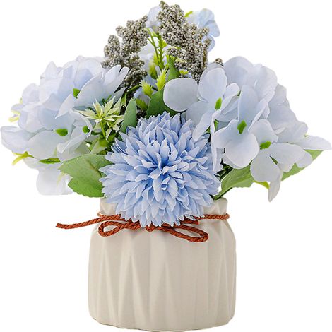 Fleurs artificielles en pot, fleurs d'hortensia, avec vase en céramique, ressemblant à de vraies fleurs. (1/5)