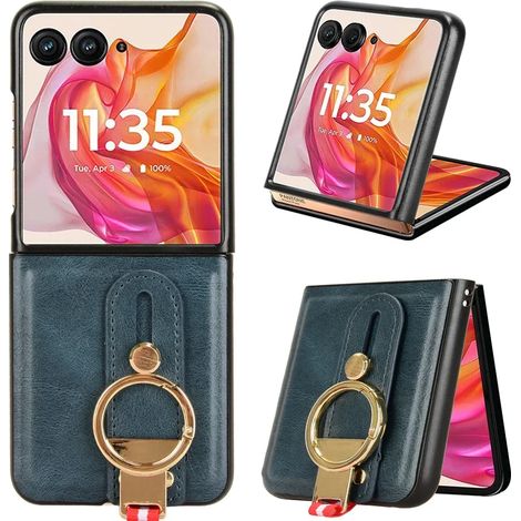 (Bleu, Motorola Razr 60 Ultra) Bracelet de luxe professionnel en cuir avec support et anneau décapsuleur (1/2)
