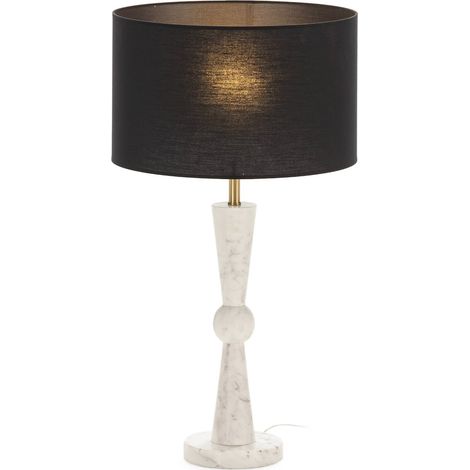 Lampe de table élégante marbre blanc et laiton doré design chic - Blanc marbre et laiton doré (1/2)