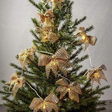 Guirlande lumineuse décorative à piles Star Trading 'Bowie', 20 nœuds textiles dorés, LED, minuterie, blanc chaud, L 200 cm