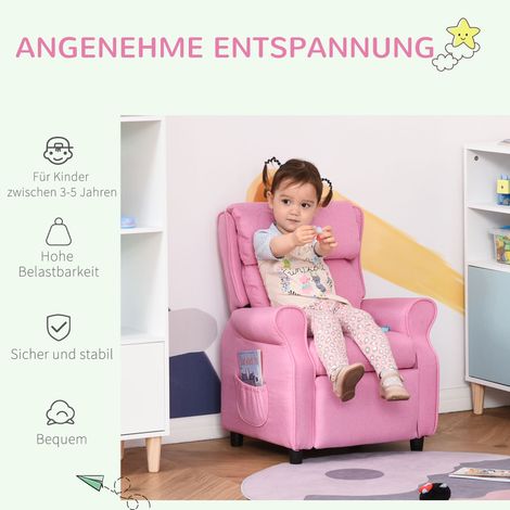 Fauteuil enfant inclinable avec repose-pieds et accoudoirs, dossier ajustable, canapé convertible en chaise longue pour garçons et filles 3-5 ans, rose