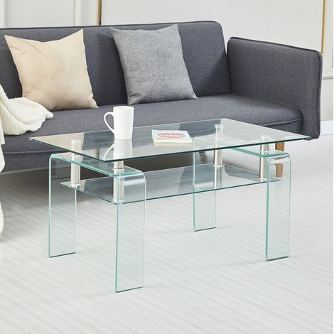 table basse verre trempé 100x55 cm métal transparent OKMYHOME (1/4)