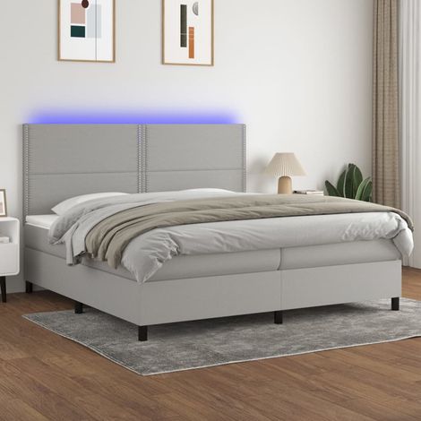 Sommier tapissier matelas et LED - Sommier pour Adulte et Enfant - Gris clair 200x200 cm Tissu BV617558 - BonneVie (1/5)