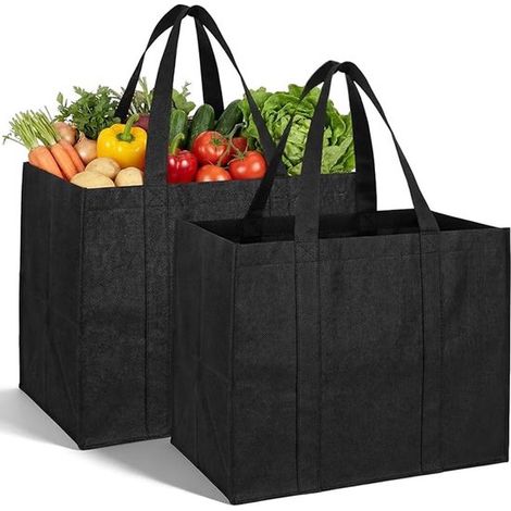 Juego de 2 bolsas de compras grandes de lujo - Bolsas XL - 41x33x26cm - Capacidad de carga máxima de 30kg - Plegables y autoportantes - Negras (1/5)