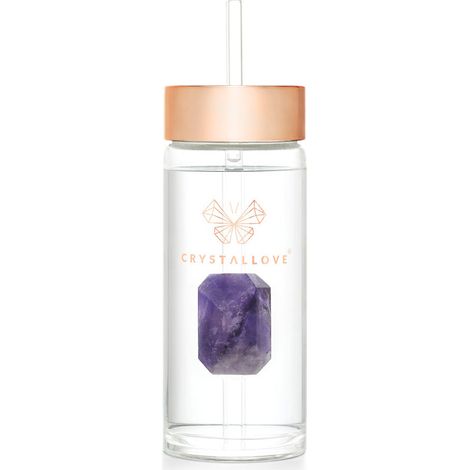 Bottiglia d'acqua in vetro CRYSTALLOVE con ametista e cannuccia 400 ml (1/5)