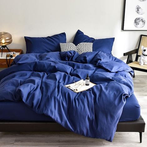 Housse de couette 2 personnes 180x200 cm Ranforce Lux bleu foncé (1/4)