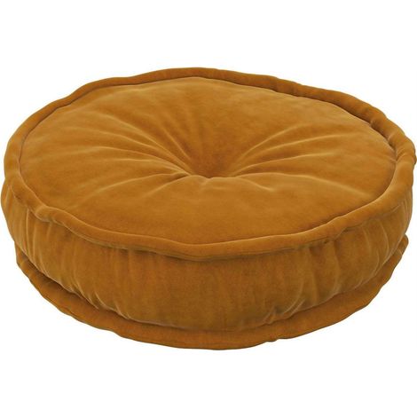 Pouf coussin rond Sweet Drop en velours - Jaune Moutarde (1/2)