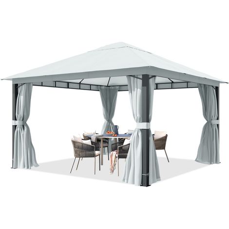 TOOLPORT Pavillon de jardin 4x4 m, poteaux alu, toile de toit 220 g/m² gris - avec parois latérales et moustiquaires (1/5)