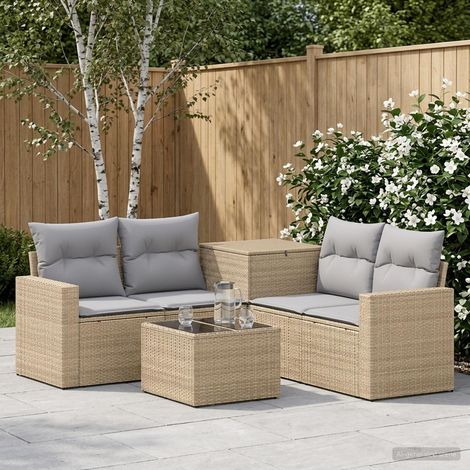 Set divani da giardino modulare in polyrattan e acciaio beige e grigio chiaro set da 6 pezzi - PANGIVO (1/5)