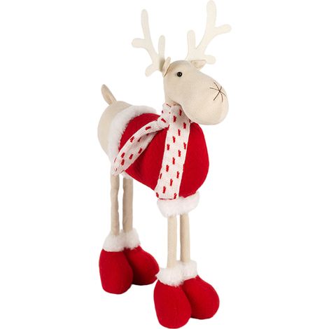 Renne de Noël dessin animé, décoration intérieure en tissu, jouet cadeau de Noël rouge A (1/2)