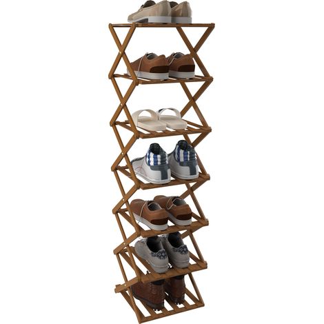Haloyo® Scarpiera in bambù a 7 ripiani, scaffale pieghevole in bambù per scarpe, per corridoio, armadio, marrone (1/5)