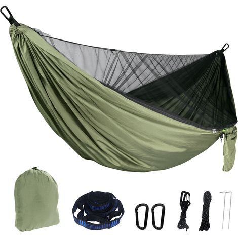 Hamac vert militaire avec moustiquaire, hamac de voyage de camping ultra-léger et respirant, d'extérieur (1/5)