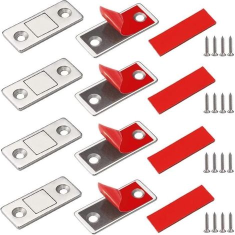 Lot de 4 Aimants de Porte, Loquets Magnétiques Ultra Mince Adhesif Meuble Aimant Puissant pour Porte Coulissante Tiroirs A671 (1/4)