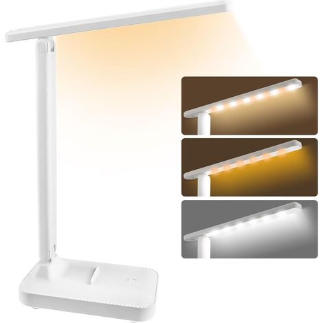 LED-Schreibtischlampe, dimmbare LED-Tischlampe, USB-Lade-Nachttischlampe, faltbare Leselampe 3 Farbbeleuchtungsstufen, Lampe für Kinder, Studium, Arbeit, Büro, Weiß (1/5)