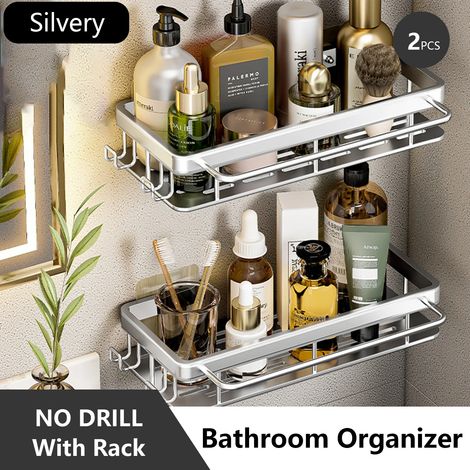 (argent-S-3) Étagère de rangement pour salle de bain en acier inoxydable antirouille, étagère de douche à ventouses, appareils de rangement pour la maison (1/5)