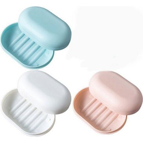 Porte-savon - Lot de 3 - Boîte à savon avec couvercle - Plastique - Porte-savon - Accessoires de salle de bain - Boîte à sav (1/4)
