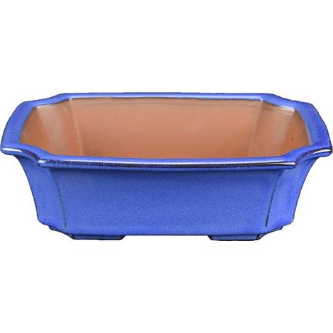 Vaso per bonsai rettangolare in gres smaltato blu 18,5x14x5 cm - ZX95