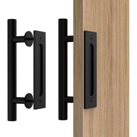 Lot De Poignée De Porte Coulissante De 30cm, Noire, Avec Poignée De Porte Coulissante, Grande Taille Rustique, Convient Pour Portails, Garages, Armoires