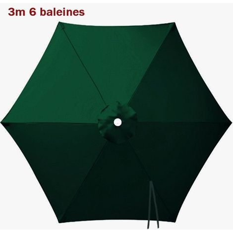 Toile de rechange pour parasol de terrasse, 3 m, 6 baleines,vert foncé,Cadre de parasol non inclus, auvent seulement (1/5)