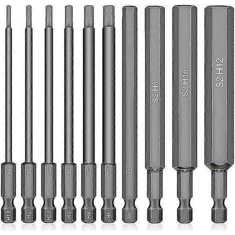 10 embouts de perçage hexagonaux de 50 mm, métriques H1.5-H12, pour tournevis électrique. Douille à six pans creux. (1/5)