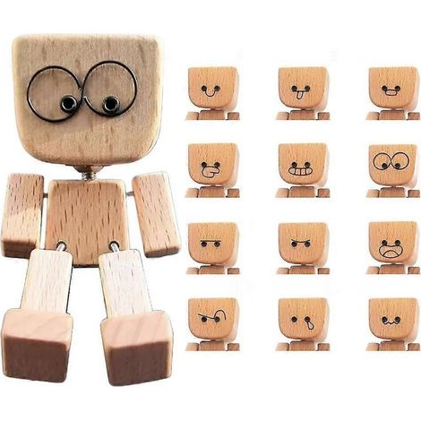 Statuetta di uomo in legno traballante, bambola di legno traballante, decorazione per cruscotto auto con 12 emoticon (1/5)