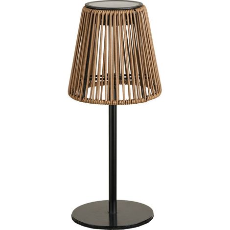 Lampe solaire à poser imitation rotin pied en métal noir - STANFORD (1/5)