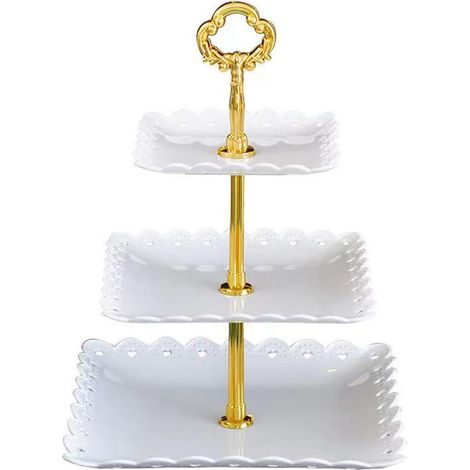 1 Présentoir à Dessert, 3 Niveaux, Plastique Alimentaire, Blanc, Pour Mariage Anniversaire
