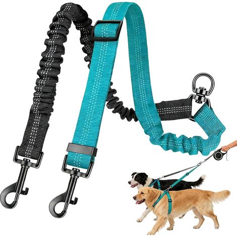 pc Double Dog Leash for 2 Dogs, Adjustable Double Dog Leash, 360° Rotating Double Leash, Anti-Tangle Reflective, Suitable for Small, Medium and Large Dogs (1/5)