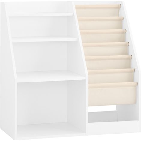 SoBuy Children's Bookcase 3 Tiers Montessori Bookshelf with Toy Storage and Fabric Baskets Kids Room Furniture Shelf White 80x40x80cm KMB119-W