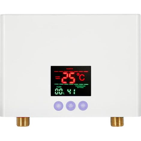 Mini-Elektro-Warmwasserbereiter, 3 kW, wandmontierter Durchlauferhitzer mit LED-Anzeige, 3-stufiger Temperatureinstellung, Fernbedienung für Zuhause, Küche, Bad [Energieklasse A] (1/5)