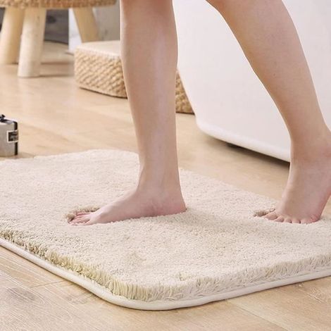 Tapis de sol en peluche, tapis de cuisine et salle de bain antidérapant, tapis absorbant, marron, 50x80 cm (1/4)