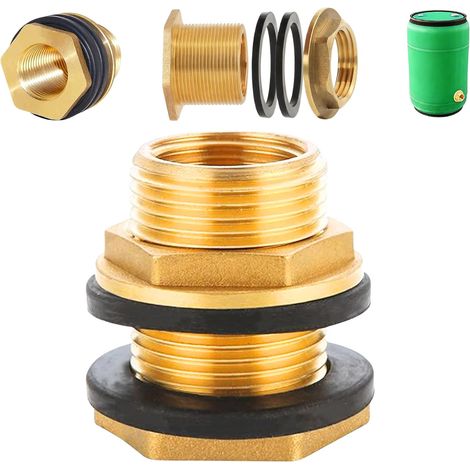 Traversée de tonneau d'eau de pluie en laiton femelle G1/2"(Ø19,5mm) x mâle G3/4"(Ø25,7mm),2 joint d'étanchéité inclus,Raccord de réservoir Passage pour réservoirs Réservoirs Fûts (1/5)