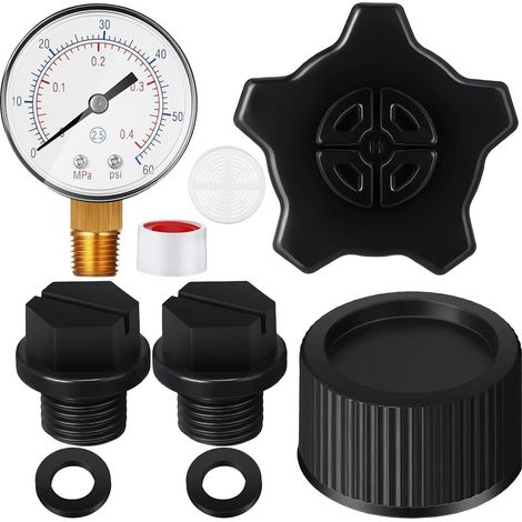 Manómetro de piscina, filtro de arena para piscina, repuestos de alto rendimiento, filtro de piscina duradero, tapón de drenaje y junta. (1/5)