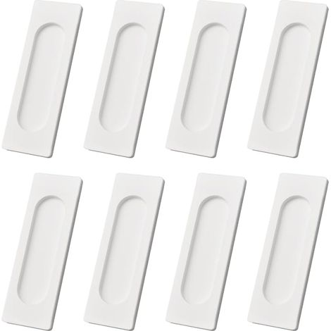 Sliding Door Handles Self Adhesive Rectangular Sliding Door Handles Set of 8 Aluminum Alloy Recessed Pull Handles for Sliding Barn Doors, Cabinets and Drawers (White, 100mm) (1/5)