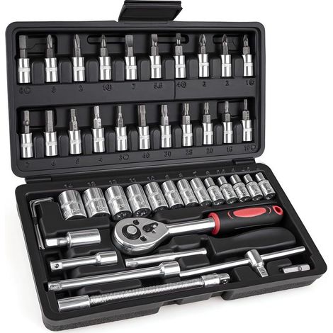 Coffret de douilles 1/4'' - CHROMEmat - 46 pcs pour DIY, Réparation Automobile, Coffret de Douilles Embouts (1/5)