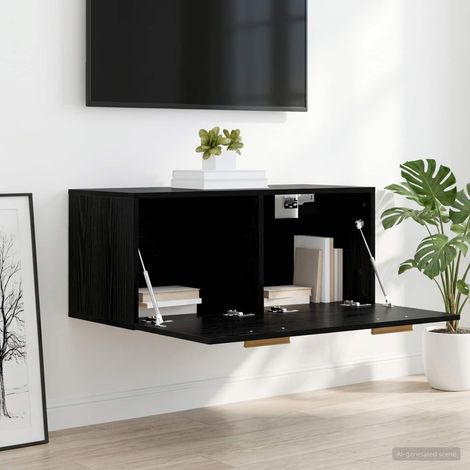 Meuble mural 2 compartiments en bois d’ingénierie chêne noir 80 x 36,5 x 35 cm - PANGIVO (1/5)