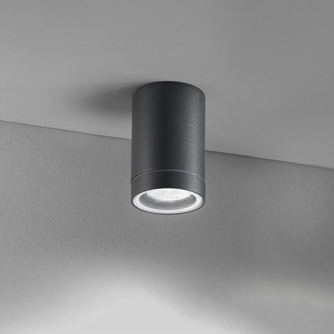 Plafoniera Cilindrica Esterno Moderno Pendo Metallo Grigio Vetro 1 Luce Gu10 (1/2)