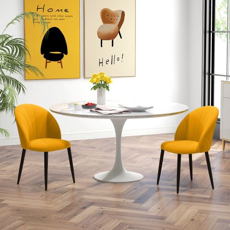 Set di 2 Sedie Sala da Pranzo, Sedie Cucina Moderne con Schienale a Conchiglia e Gambe in Metallo, Sedia in Velluto con Imbottita per Cucina, Camera da Letto, Ufficio e Soggiorno, Giallo
