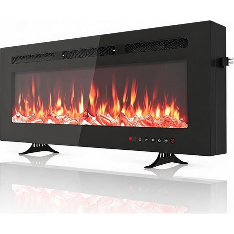 Cheminée électrique murale 101,6 cm 1800W 220V, flammes ajustables, écran tactile, verre trempé noir (1/5)